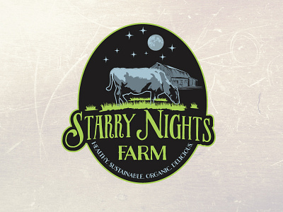 Starry Nights cow farm healthy light moon night organic starts