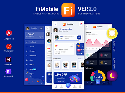 FiMobile Mobile HTML template Bootstrap5 Framework7 Angular 12 angular 12 app bootstrap 5 design framework7 html 5 mobile app mobile site ui ux website