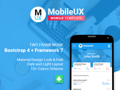 MobileUX ~ Multipurpose HTML template android app app bootstrap 4 design framework 7 framework7 html 5 ios application logo typography ux web