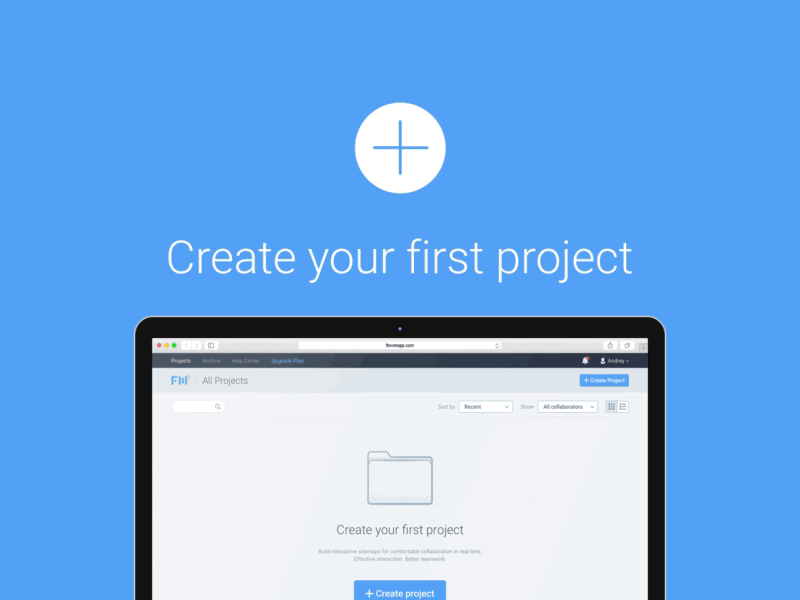 Create first project collaboration create design desktop flowmapp new project sitemap ux workflow