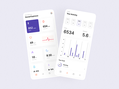 Health Tracker App app clean fitness habit tracker health health tracker heart rate tracker mobile mobile app sleep tracker step tracker tracker tracker app ui ui design ux ux design water tracker