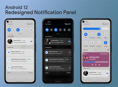 Android 12 Notification Panel Redesign android android design android12 design flat minimal typography ui ux