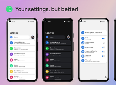 Android 12 Settings Page Redesign android android design android12 design flat minimal typography ui ux