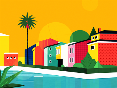 Valencia☀️ art blue cityscape colors concept design flat geometric geometry green illustration landscape pink sea shapes spain summer texture vector yellow