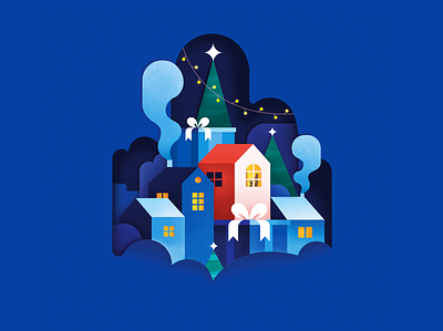✨Postcard art blue christmas city colors concept design flat geometry illustration newyear night shapes texture vector