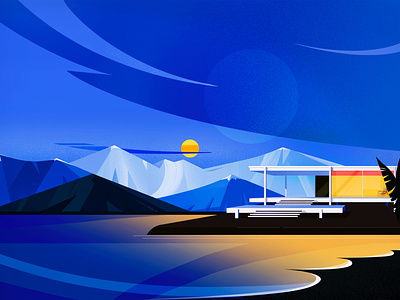 Nights in Malaga✨ architecture blue colors concept flat geometry house illustration landscape midcentury midcenturymodern mountains shapes sunset texture vector