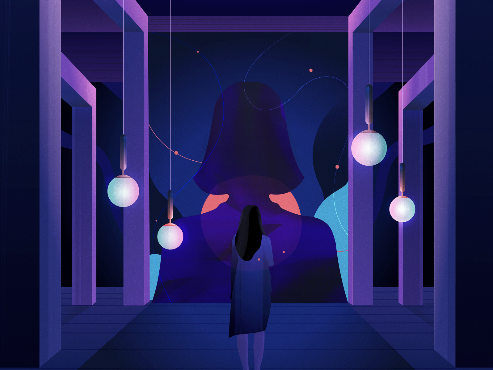 Room with the memories art blue brutalism concept illustration memories portrait room texture vector violet women