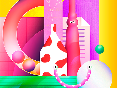 Life around us👀 alive bold character color colorful colors concept design geometry green home illustration pink shapes stilllife texture vector