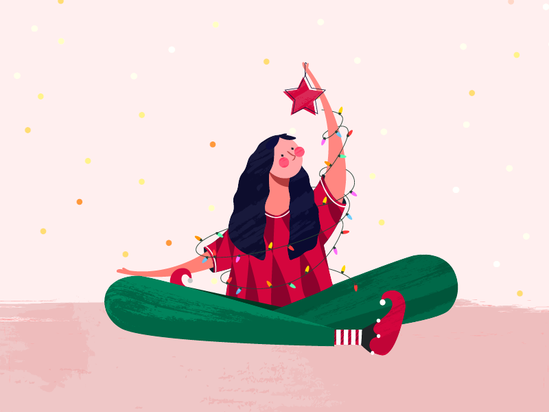 Christmas girl mood christmas pink portrait texture flat character colors illustration