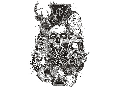 Mirror of Vida chaos death deer geometric hourglass illustration illustrator moth mushroom nature organic owl skull space texture time