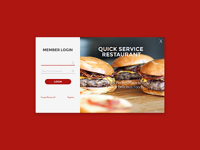 Modern Flat UI Login Form of Fast Food Restaurant App app design desktop drink flat food modern red restaurant ui