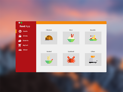 Modern Flat UI Desktop Application of Fast Food Restaurant app design desktop drink flat food modern red restaurant ui