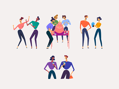 Party people animation cake characters dancing geometric human party people simple