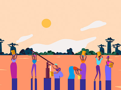 Watering place africa animation explainer illustration orange people styleframe video watering place