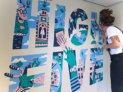 High Five! amsterdam drawing handlettering lettering mural muurschildering painting typography wallpainting