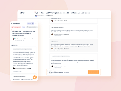 Whyse's new product answer answers ask cards chat comments communicate communication community company design desktop interface mobile question responsive sketch ui uidesign userinterface
