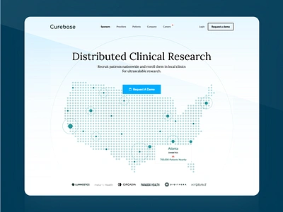 Curebase's new website annimation casestudy clinical clinicalresearch design figma hero identity map map illustration medical pelostudio research researcher sante ui design website