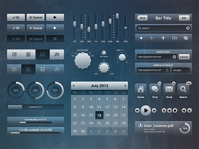 Next UI Kit Preview audio blue graphic gui interface kit knob psd retina slider switch ui ui kit