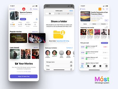 Móst iOS Design System 03 button complete dark design figma flat gui interface ios iphone kit light mobile most screen set shadow system ui ux