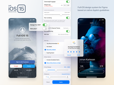 Full iOS 15 UI Kit for Figma button dark design figma icon interface ios ios15 iphone light popup pro screen settings slider switch system ux window