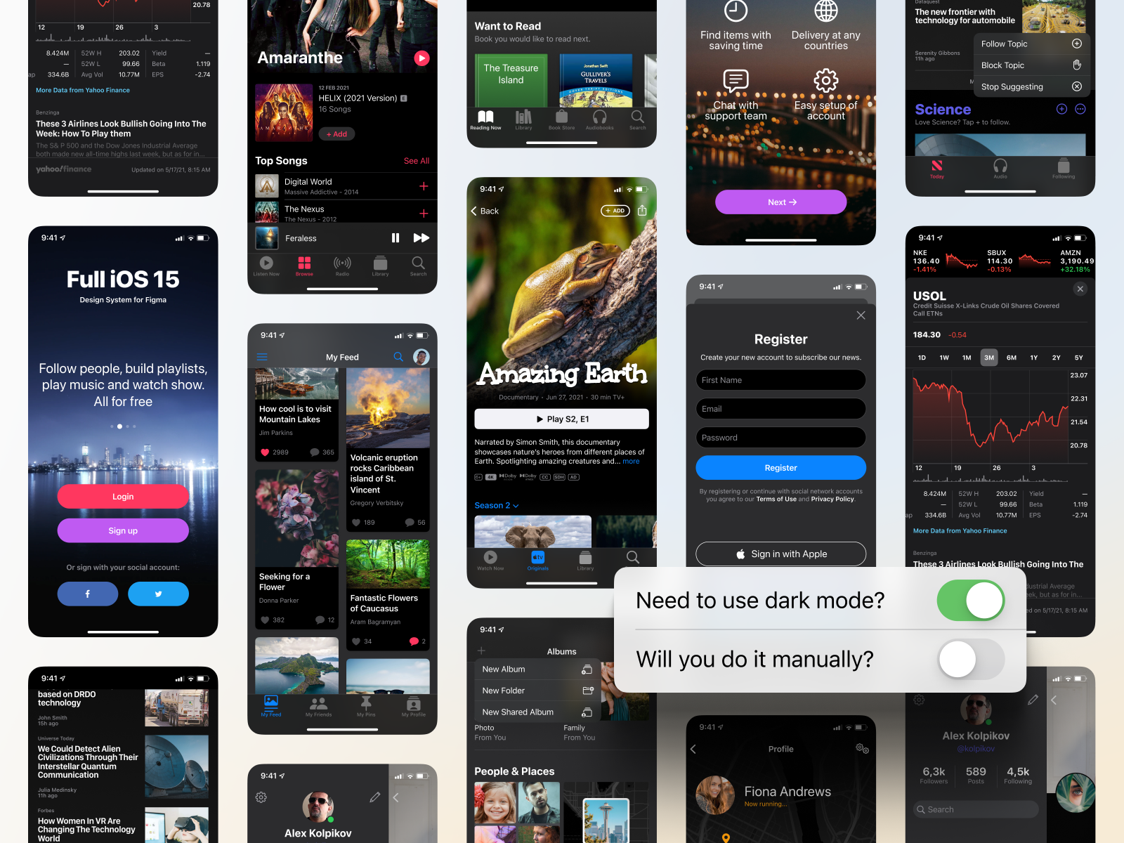 Full iOS 15 UI Kit — Dark mode by kolpikov for Setproduct on Dribbble