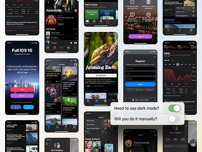 Full iOS 15 UI Kit — Dark mode