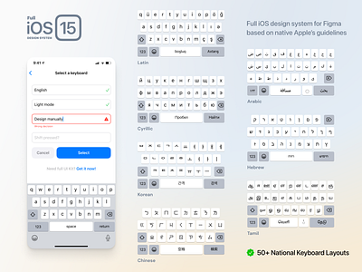 Full iOS 15 UI Kit — Keyboard Layouts button dark design figma ios ios15 iphone keyboard keys layout light mobile screen system ui ux
