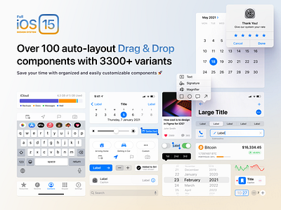 Full iOS 15 UI Kit — 3300+ Variants on board! android component dark design figma interface ios ios15 iphone layout light mobile system ui ux variant
