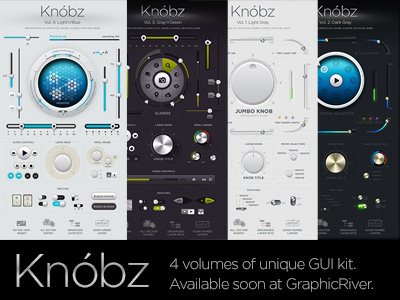 Knóbz: All 4 volumes apps audio bar gui interface knob knobz retina slider switch switcher ui