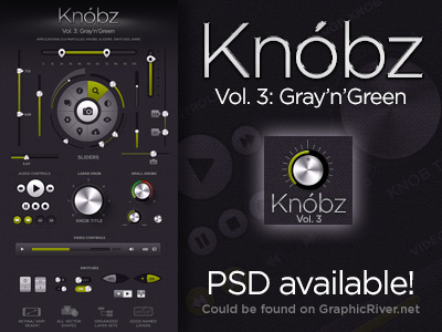 Knóbz Vol.3: Gray'n'Green apps audio bar gui interface knob knobz retina slider switch switcher ui