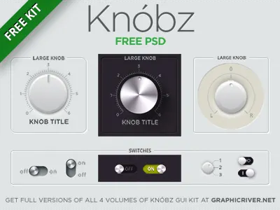 Knóbz FREE PSD apps audio bar gui interface knob knobz retina slider switch switcher ui