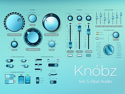Knóbz Vol.5: Blue Audio UI Kit button design gui interface ios iphone knob login psd retina ui ui kit window