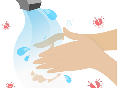 hand washing with water art awarness bubble colorful corona coronavirus covid foam hands handwashing hello dribble illustration people prevention safety simple soap wash water