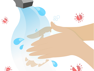 hand washing with water art awarness bubble colorful corona coronavirus covid foam hands handwashing hello dribble illustration people prevention safety simple soap wash water