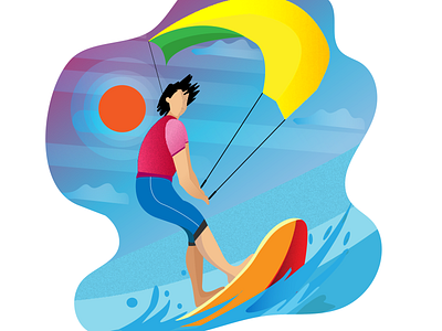 Kitesurfing colorful hello dribble illustration illustrator kite kitesurfing man sport wave wind