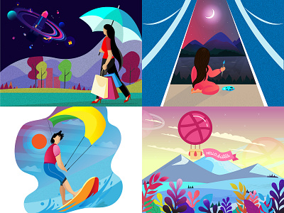 2018 art balloon colorful debut drawing dribbble girl hello dribbble illustration illustrator mountain nature simple space sport vector