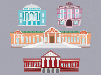Museums architecture buildings cartoon illustration kids museums