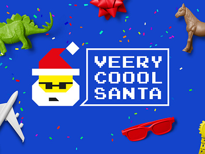 Veery Coool Santa blue gift logo pixel red santa