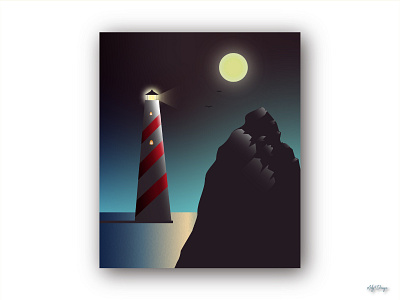 Lighthouse Illustration colors design gradient graphic design illustration illustration design illustrator lighthouse lighthouse poster mood moon night space vector