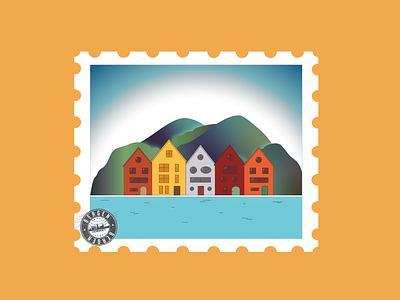 Stamp Bergen-Norway colors design destination gradient illustration illustrator norway stamp design vector view