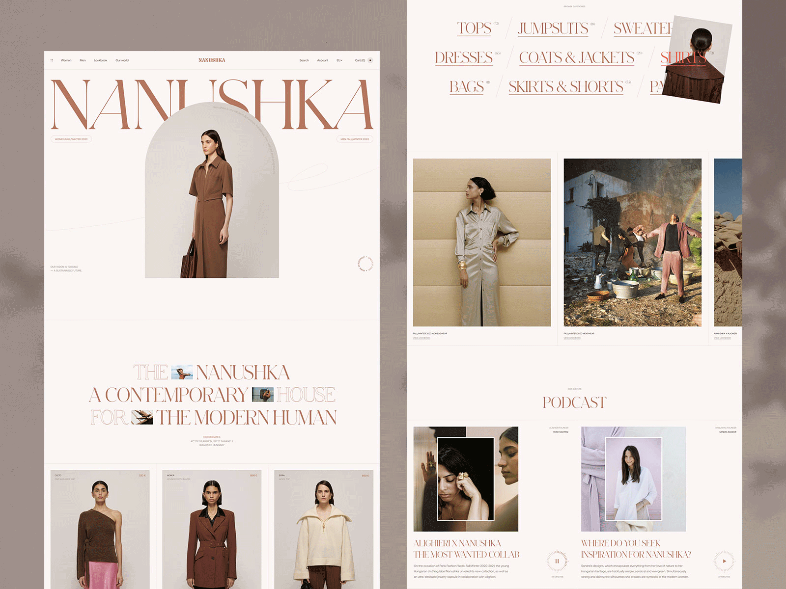 Nanushka Homepage catalog contact e commerce fashion footer grid homepage interaction minimal podcast store ui