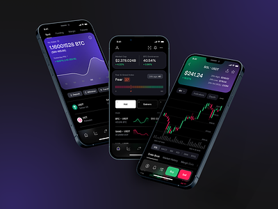 Crypto App app balance buy crypto cryptocurrency darkmode futures graph homepage indicators investing margin market menu sell spot statistic trading ui wallet