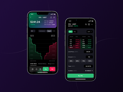 Crypto App app buy crypto cryptocurrency dark graph interaction minimal order price sell solana trading ui ux wallet