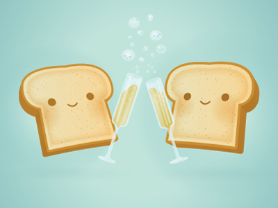 Cheers! bread champagne cute illustration kawaii toast