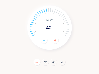 Smart home Thermostat control (light neumorphism) adjustment air conditioning buttons circular controls depth digital fan figma humidity knob neumorphism product design smart device smart home smarthome temperature thermostat ui vector