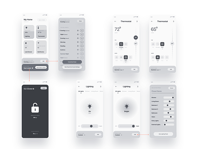 Smart home app / presets module usability pattern air condition controls lighting mobile app module modules patterns presets product design settings smart app smart devices smart home smart lock thermostat usability user experience design user flow ux wireframes