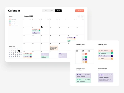 Responsive calendar UI - events categories calendar calendar app calendar ui cards ui categories cell columns counter date entry event calendar filters information architecture mobile notes responsive design schedule table timetable ux