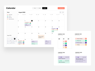 Responsive calendar UI - events categories calendar calendar app calendar ui cards ui categories cell columns counter date entry event calendar filters information architecture mobile notes responsive design schedule table timetable ux