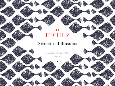 M.C. Escher exhibition illustration art direction cover escher fish geometry graphic illusion illustration invitation museum painting pattern shapes structure tiles vector visual