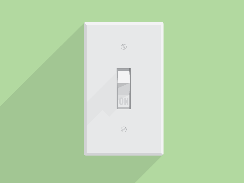 Turned-On flat green illustration lightswitch long shadow switch vector